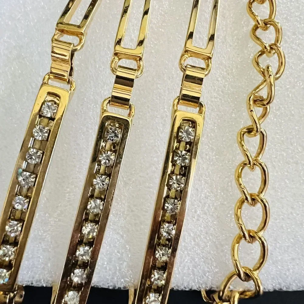 Vintage Italy Gold Plated Rhinestone Geometric Chain Belt Rectangle Links 4182